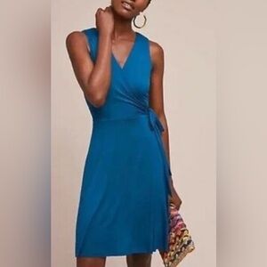 Anthropologie Bailey 44 Emile faux wrap dress sleeveless v-neck blue large $148